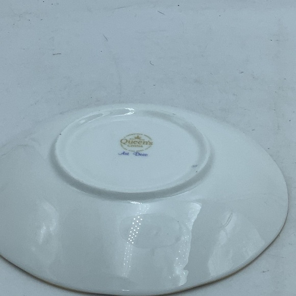 Queen’s England Fine Bone  China Art Deco Blue Teacup and Saucer - Picture 11 of 13